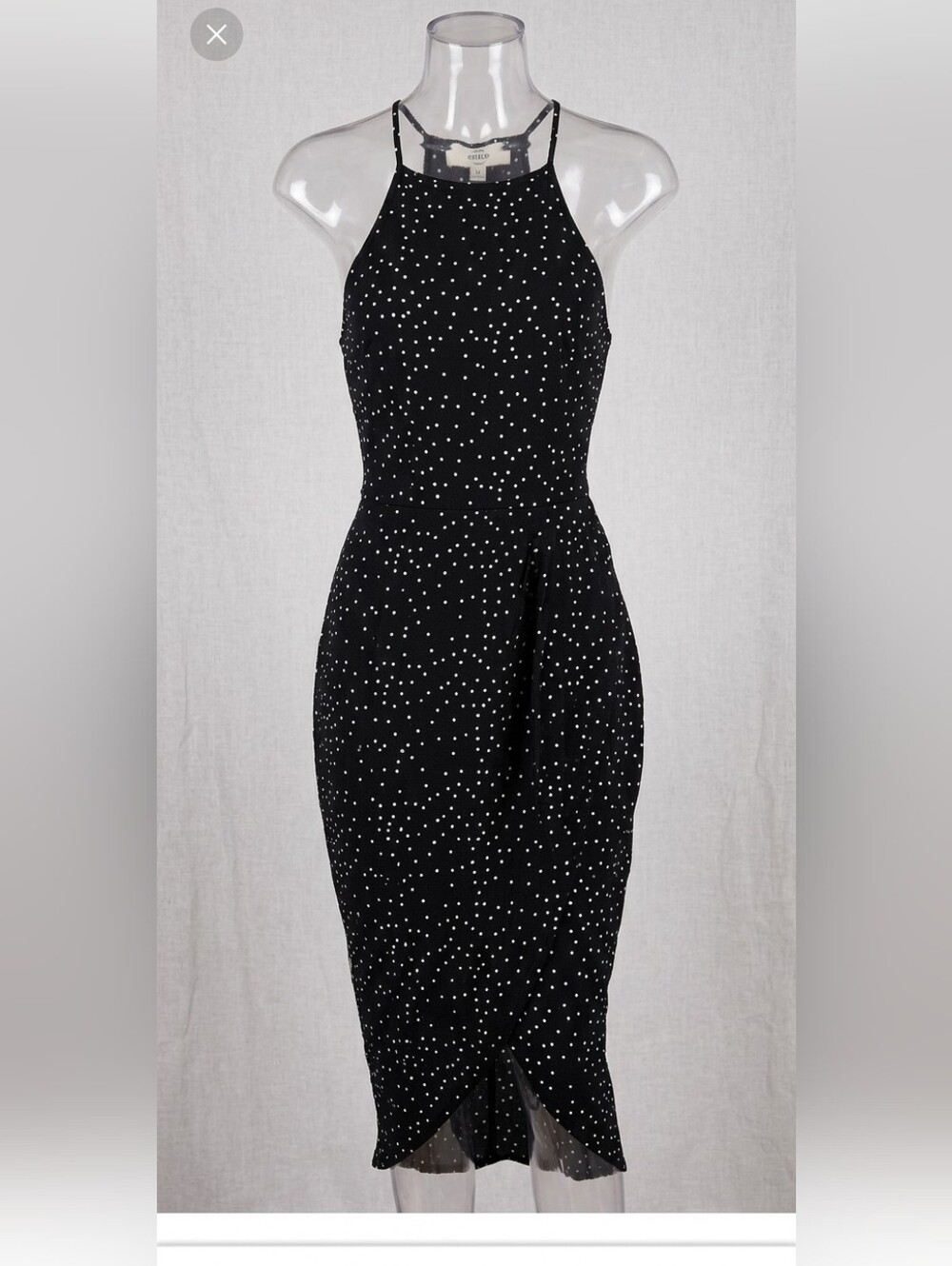 Entro Black & White Polka-Spot Midi Dress with Spaghetti Straps